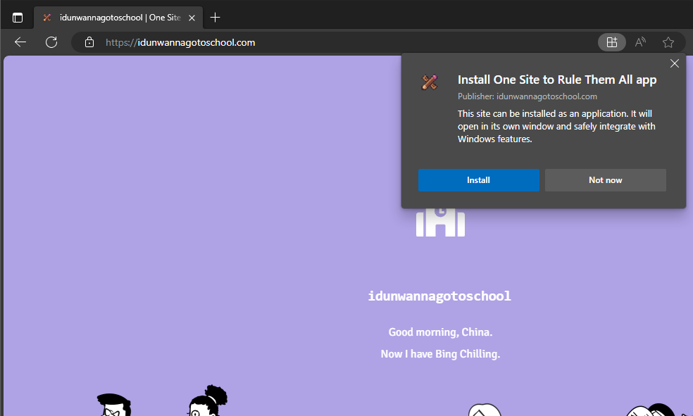 A screenshot of the installation process in Microsoft Edge.